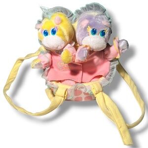 Vintage 1989 Mattel Turtle Tots Twins Plush Backpack Purple Yellow Toy